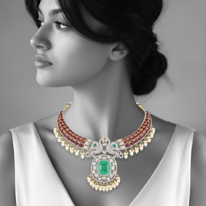 Emerald Statement Hasli with Twin Peacocks