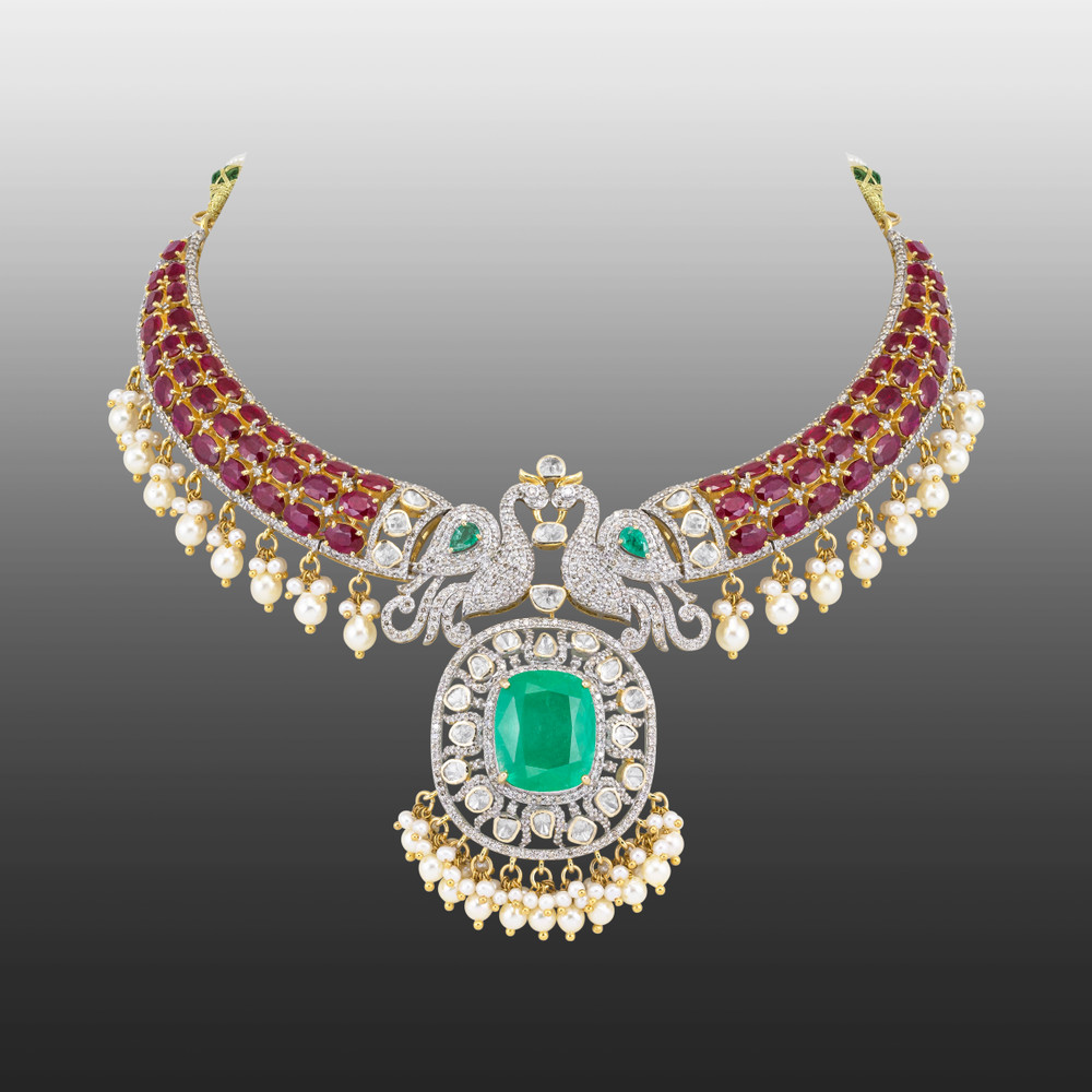 Emerald Statement Hasli with Twin Peacocks