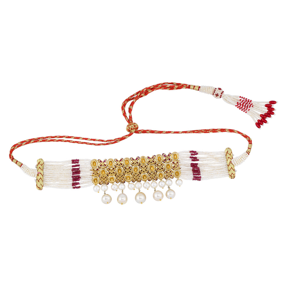 Ruby and Polki Choker with Pearl Strands