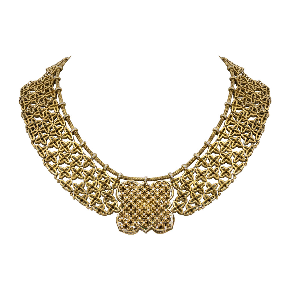 Emerald Cabochon Mesh Necklace