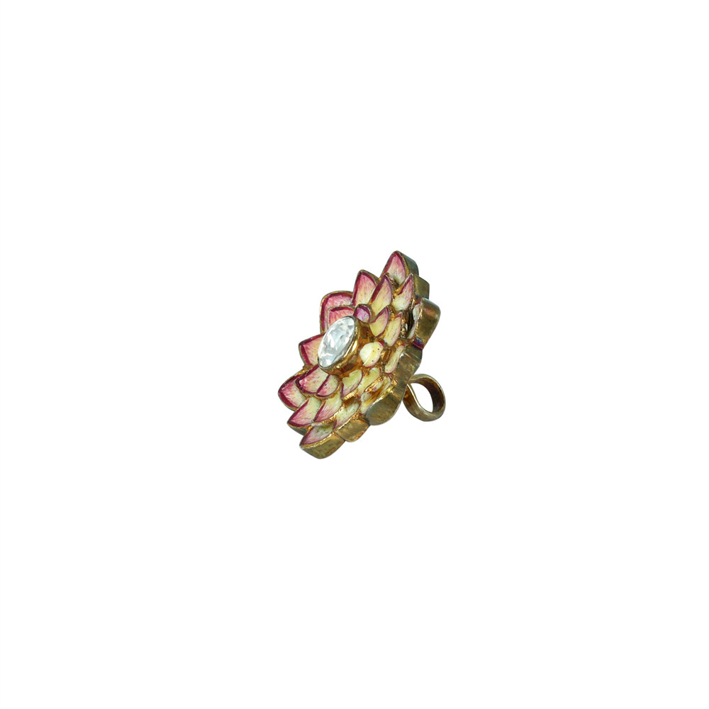 Men&rsquo;s Button with Polki and Pink-White Meenakari