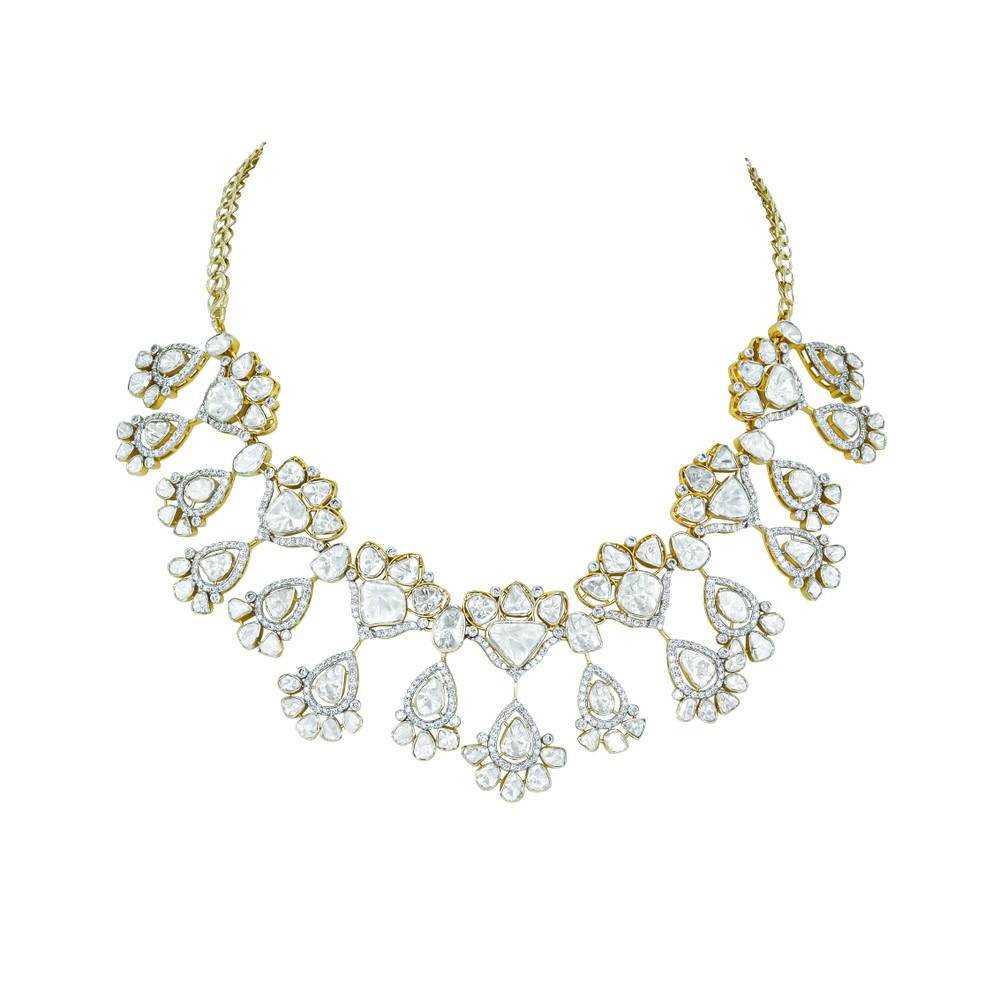 Teardrop Polki Necklace with Floral Motifs