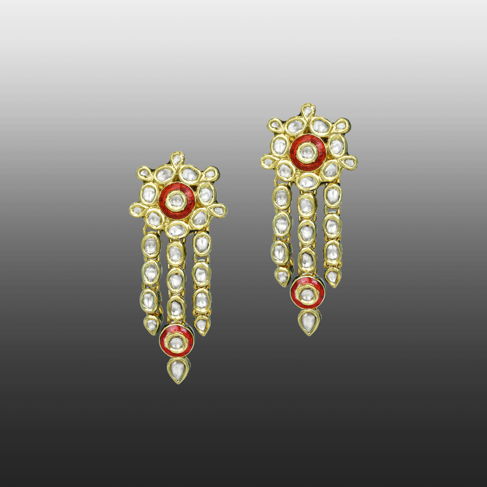 Layered Polki Necklace Set with Red Enamel and Circular Motifs