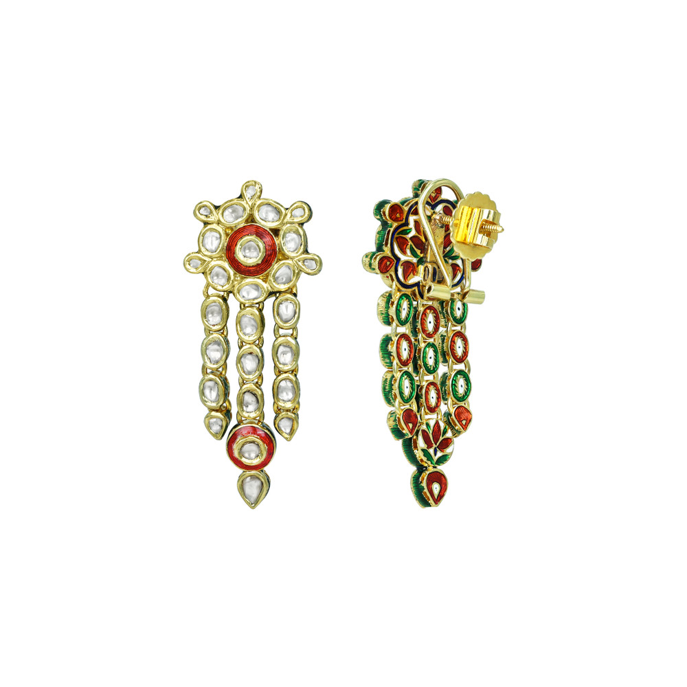 Layered Polki Necklace Set with Red Enamel and Circular Motifs