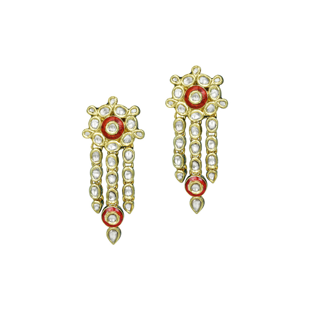 Layered Polki Necklace Set with Red Enamel and Circular Motifs
