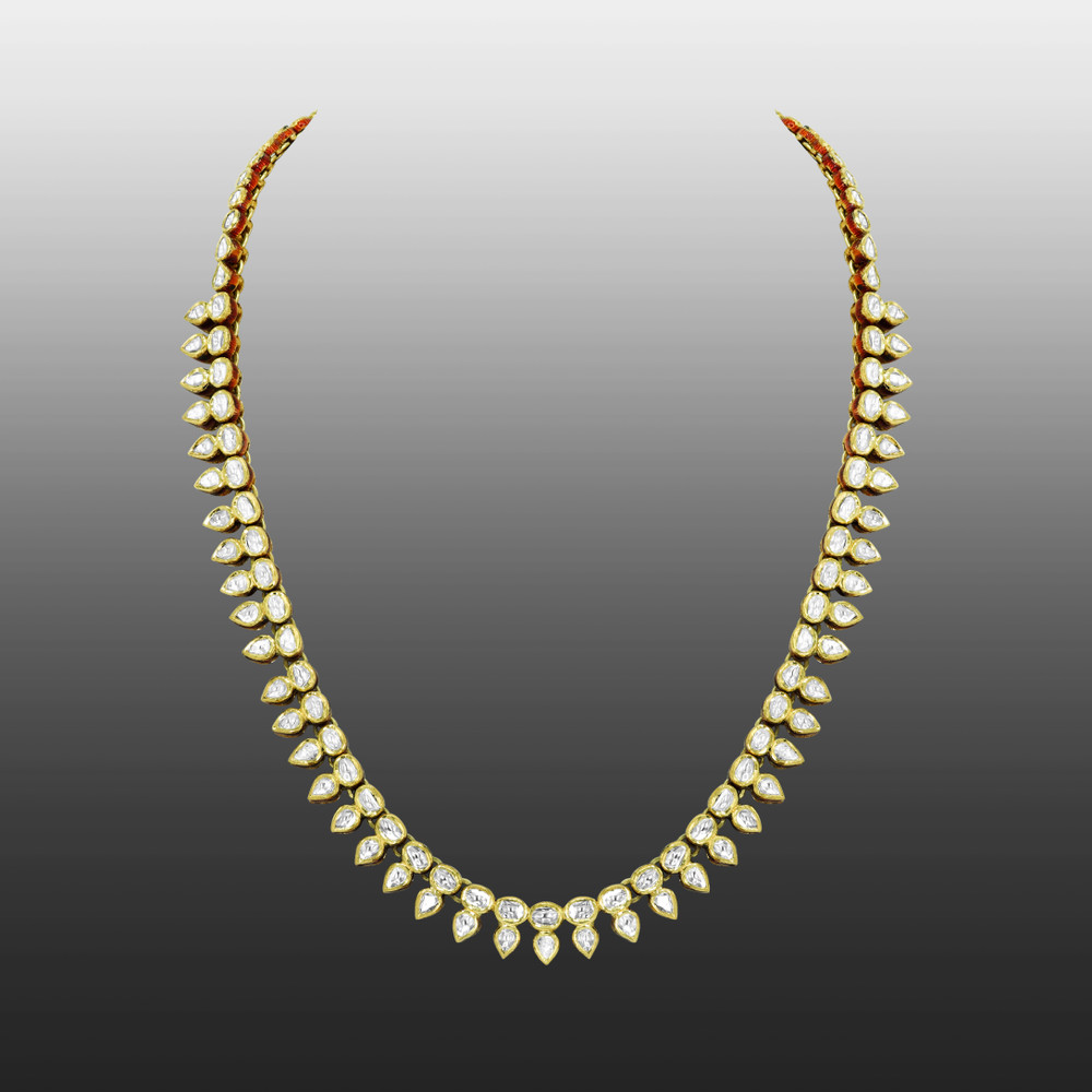 Single-Row Polki Necklace with Pear and Round Polkis