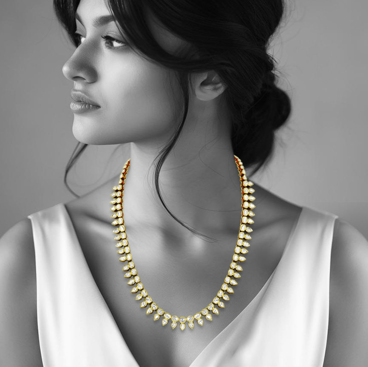 Single-Row Polki Necklace with Pear and Round Polkis