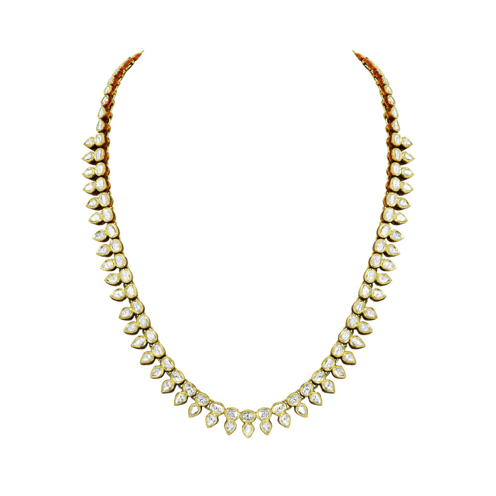 Single-Row Polki Necklace with Pear and Round Polkis