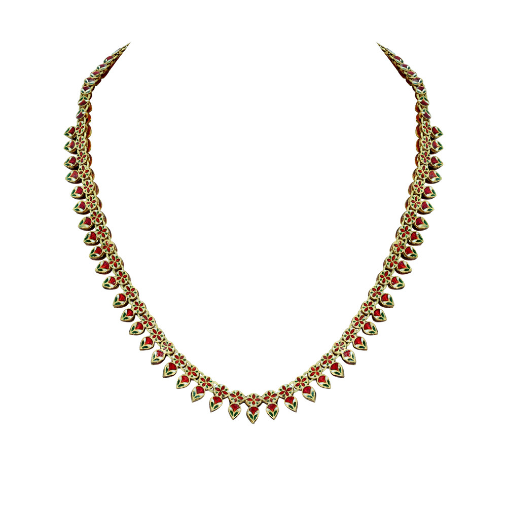 Single-Row Polki Necklace with Pear and Round Polkis
