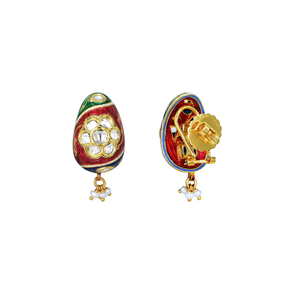 Enamel Hasli Necklace Set with Floral Motifs and Pearls