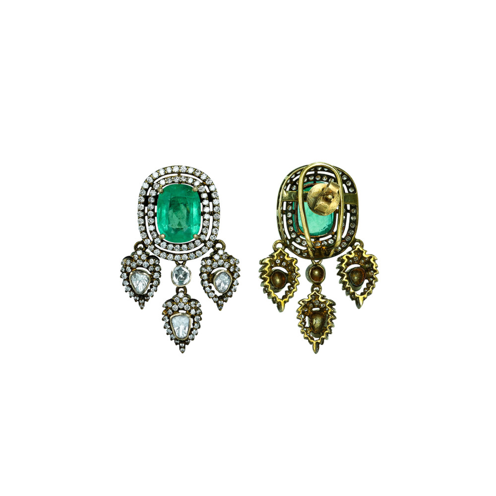 Antique Emerald Necklace Set with Diamond Halos and Teardrops