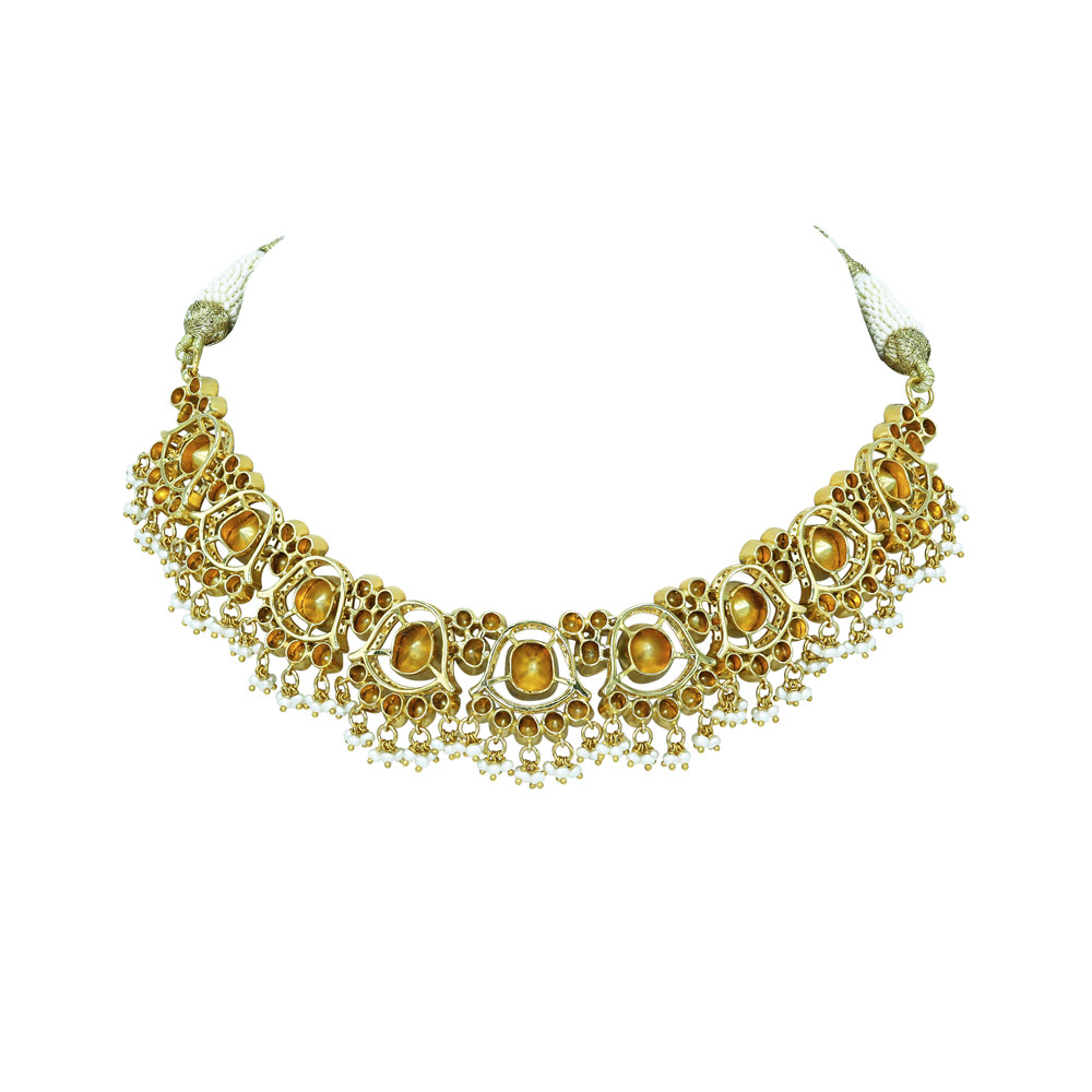 Polki Diamond Necklace with Pearls and Beads