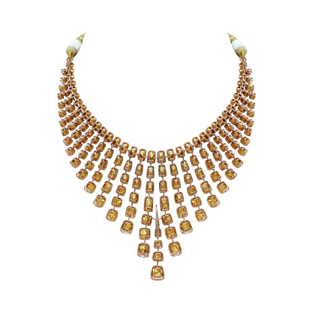 Rose Gold Polki Necklace Set with Cascading Fan-Like Design