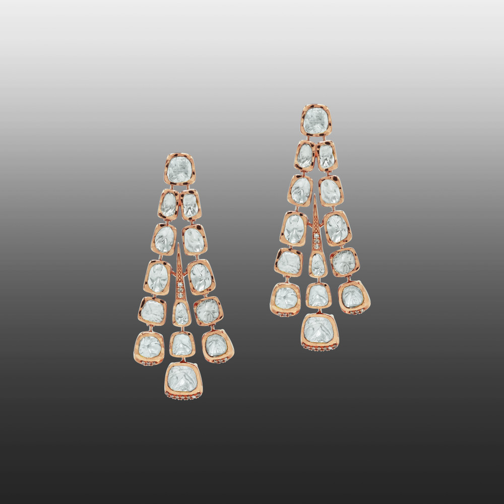 Rose Gold Polki Necklace Set with Cascading Fan-Like Design