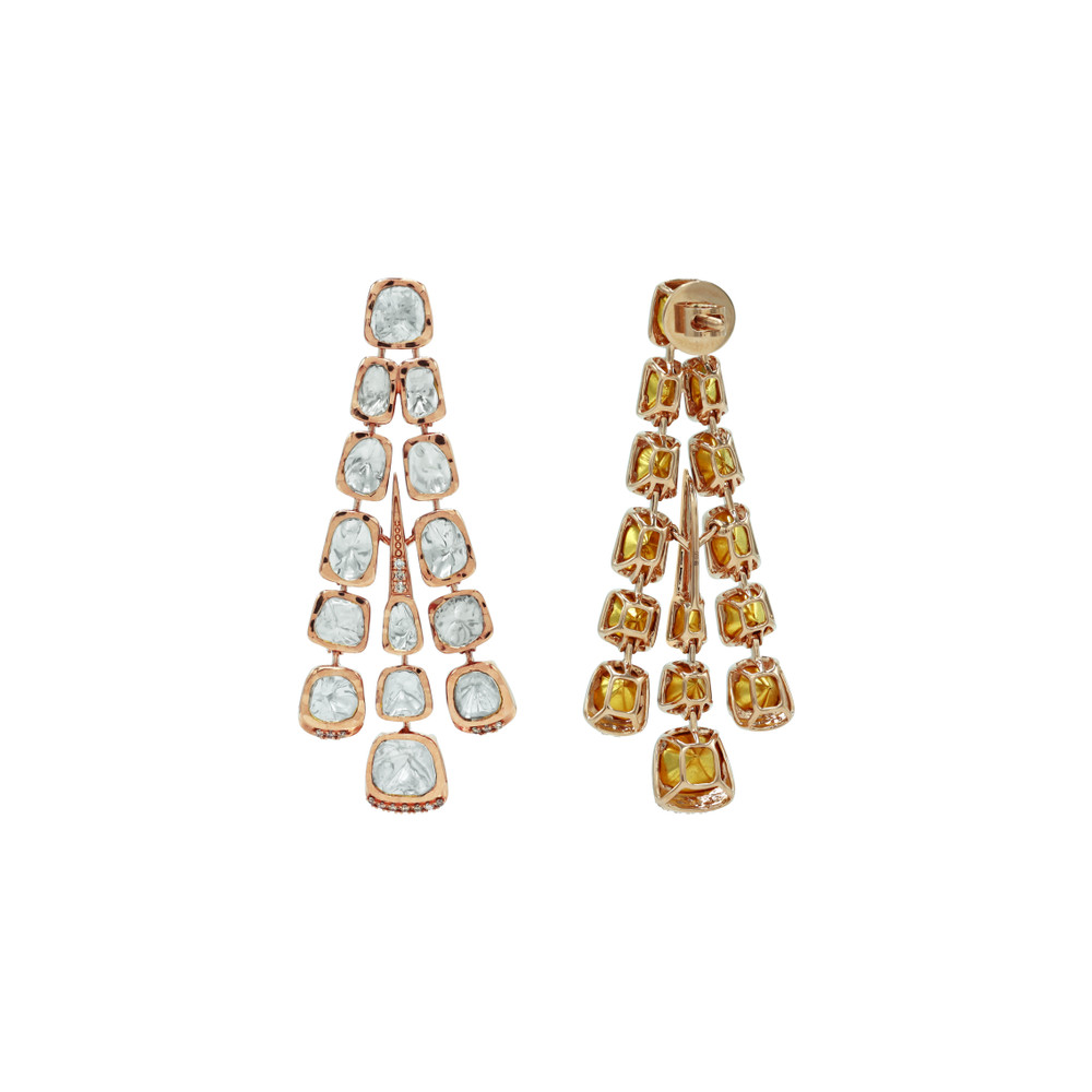 Rose Gold Polki Necklace Set with Cascading Fan-Like Design
