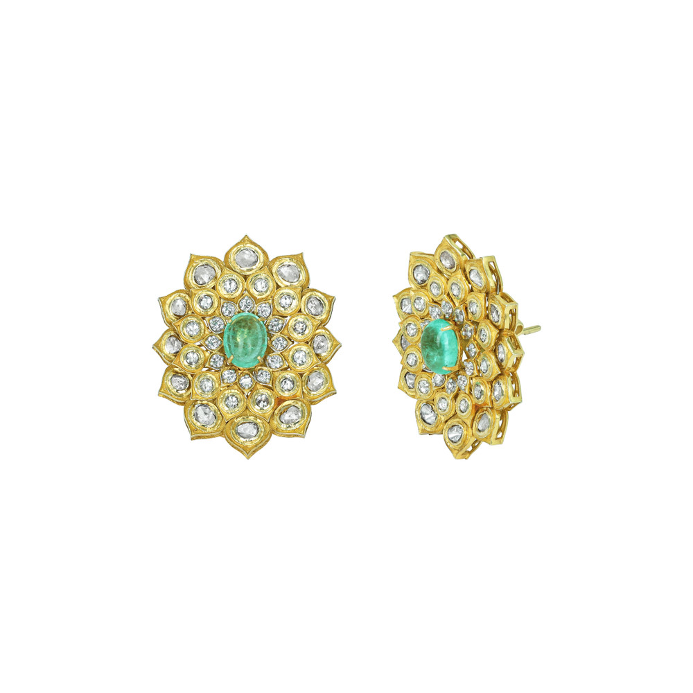 Polki Choker Set with Emerald Floral Motif and Drops