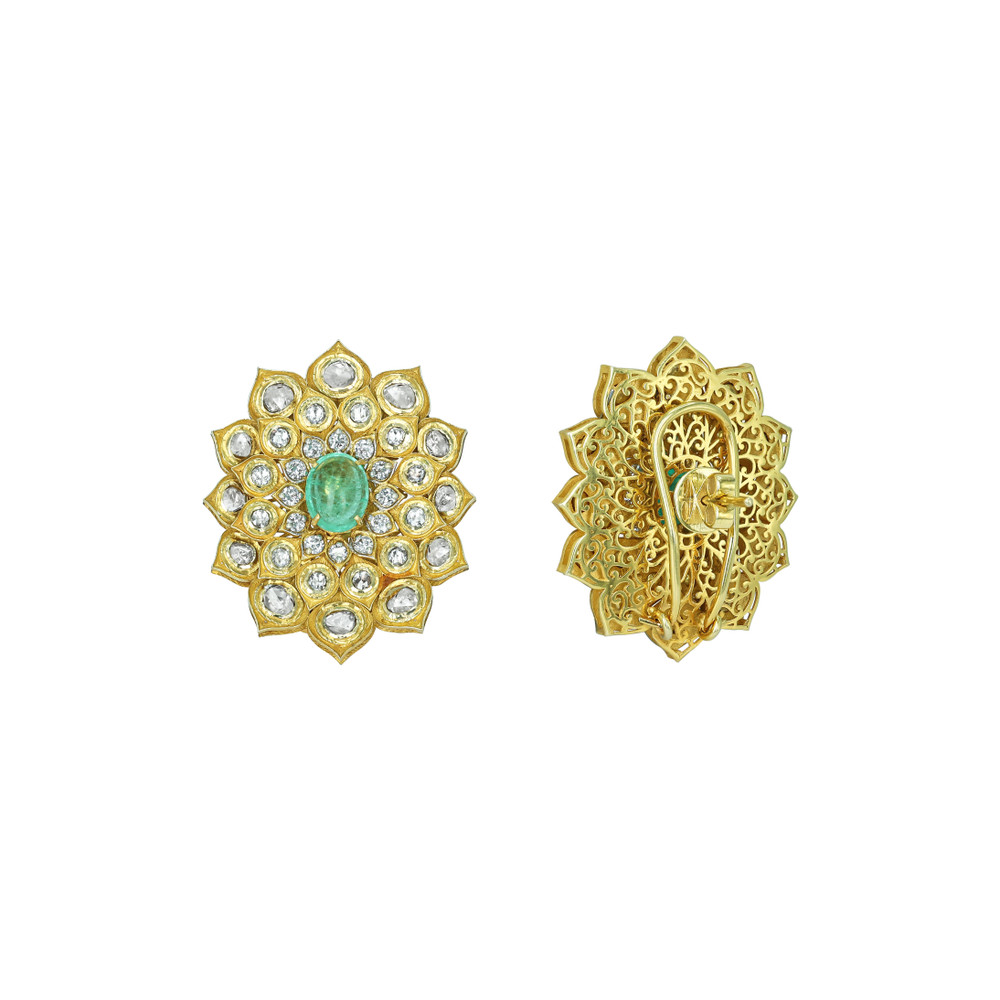 Polki Choker Set with Emerald Floral Motif and Drops
