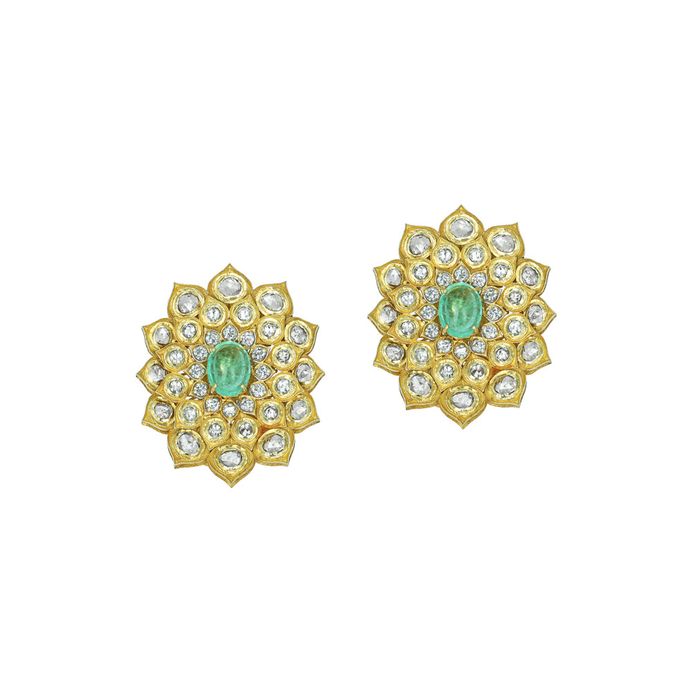 Polki Choker Set with Emerald Floral Motif and Drops