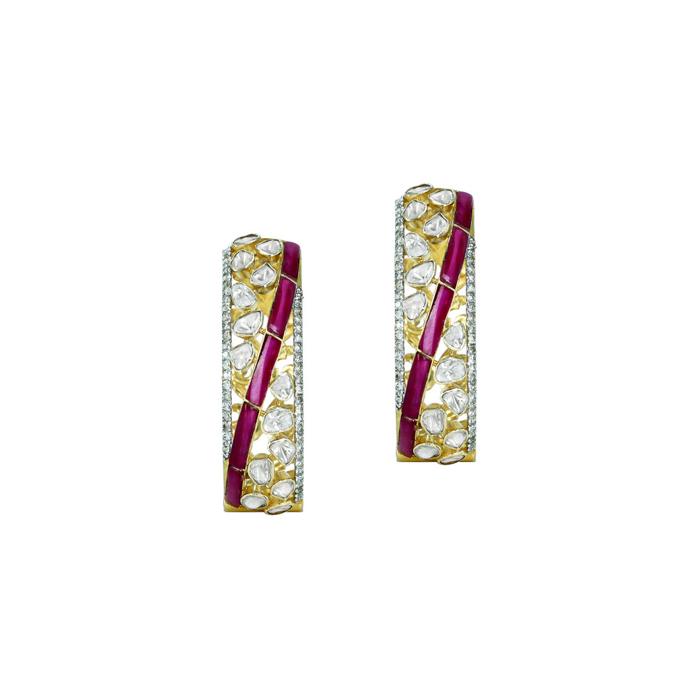 Polki Hoop Earrings with Red Talafs