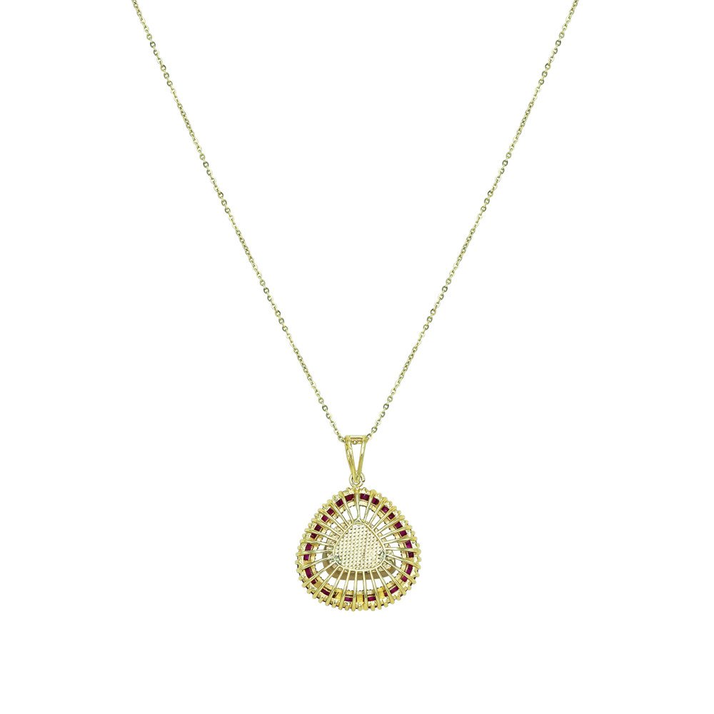 Pear-Shaped Polki Pendant with Red Ruby Baguettes