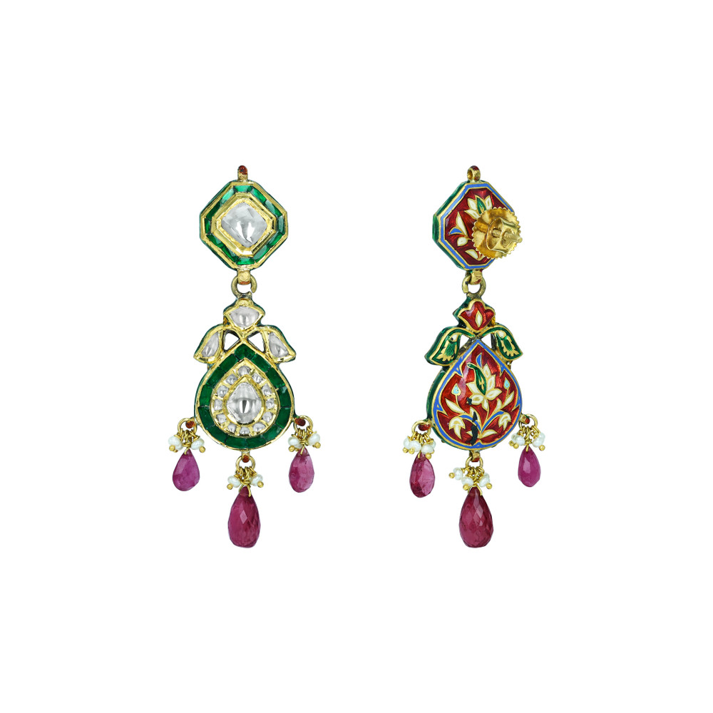 Polki Choker Set with Green Enamel, Tourmaline, and Pearls