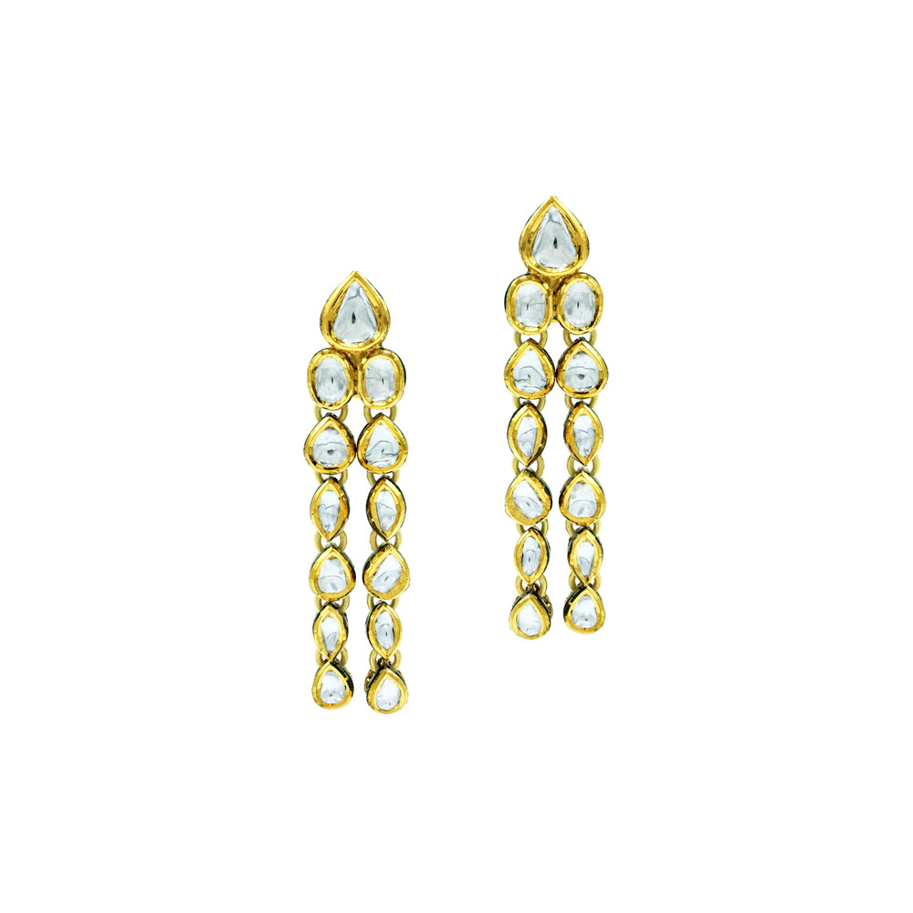 Cascading Polki Earrings with Linear Vertical Design