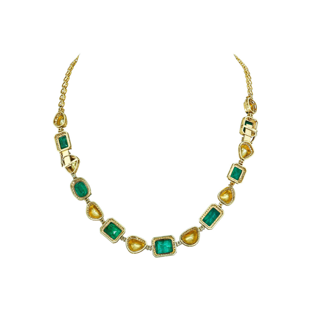 Convertible Polki Emerald Necklace-Bracelet with Diamond Halo