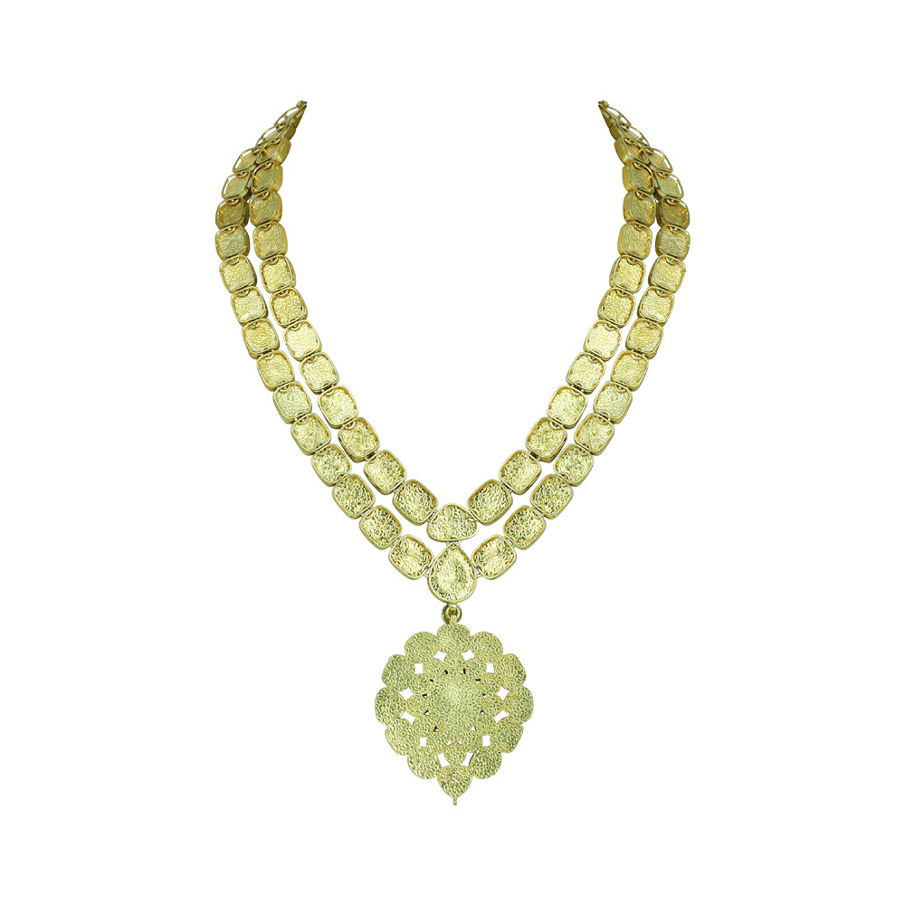 Dual-Layer Polki Necklace with Blue Enamel