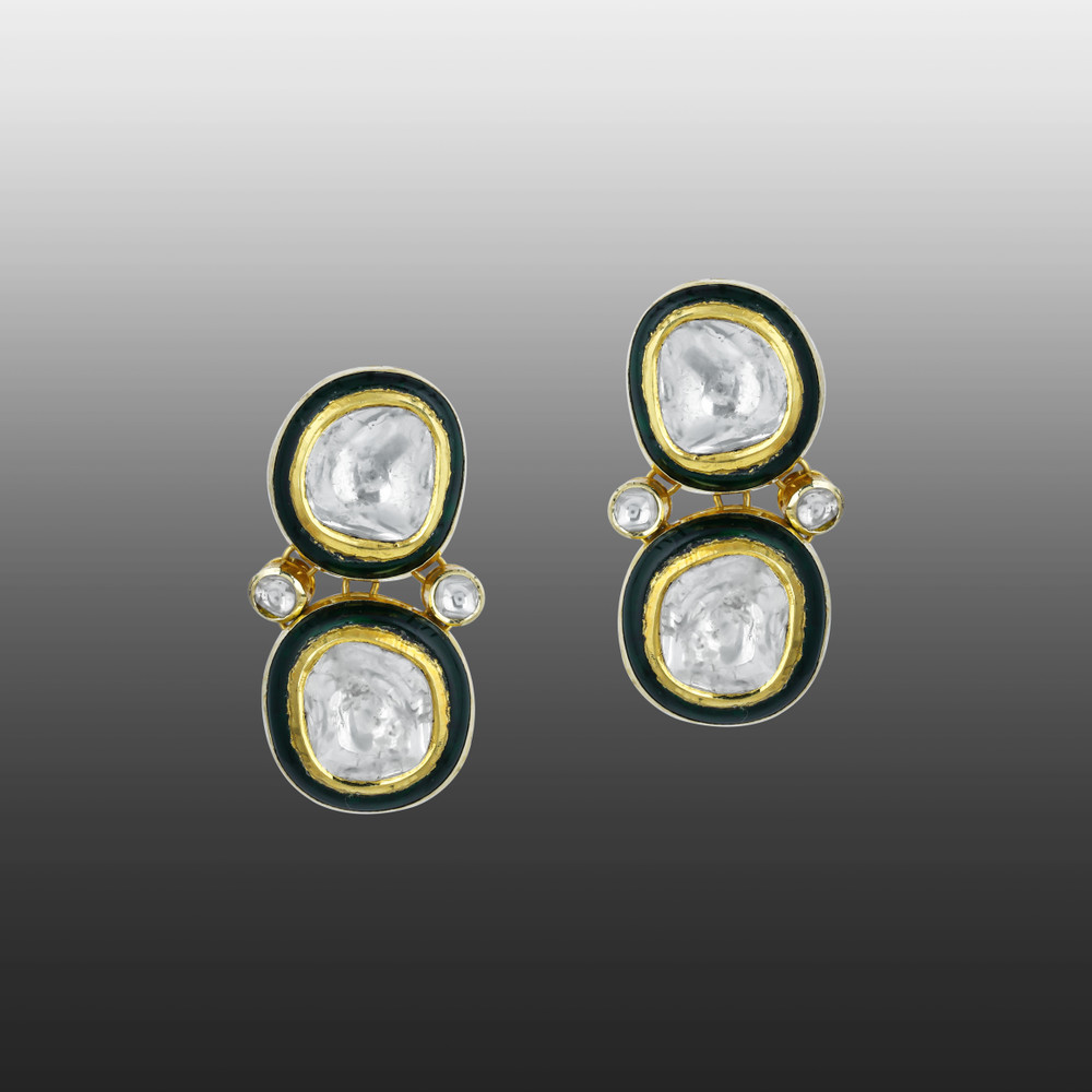 Polki Necklace Set with Green Enamel Border