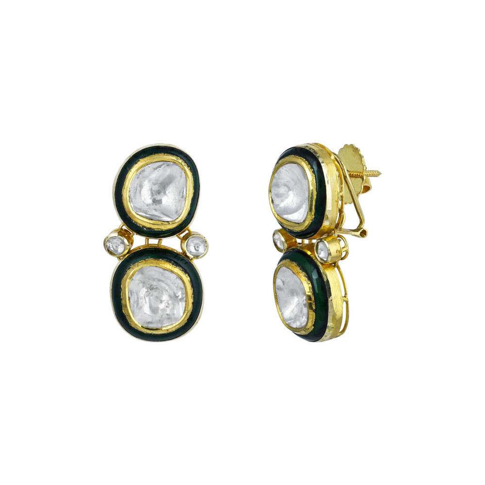 Polki Necklace Set with Green Enamel Border