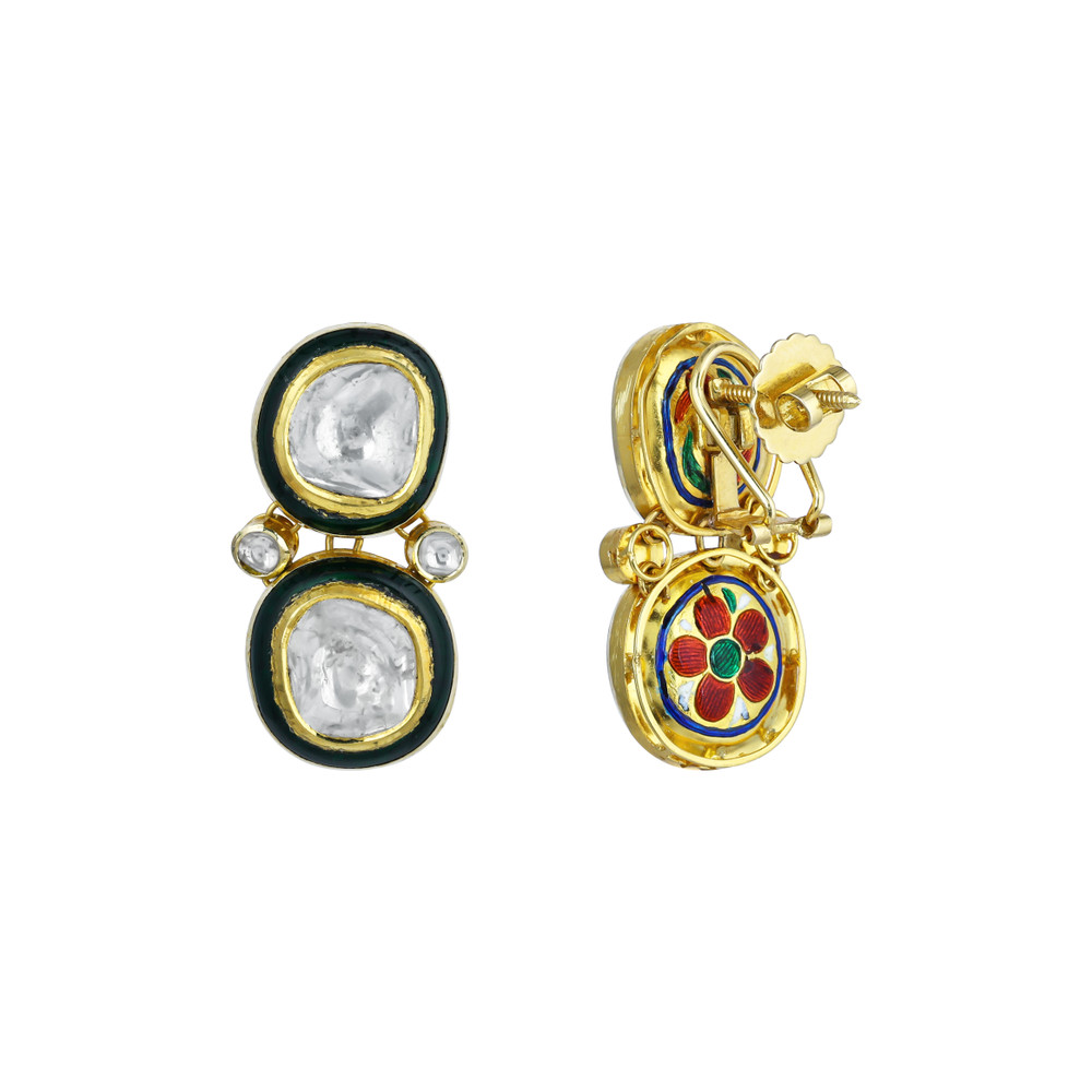 Polki Necklace Set with Green Enamel Border