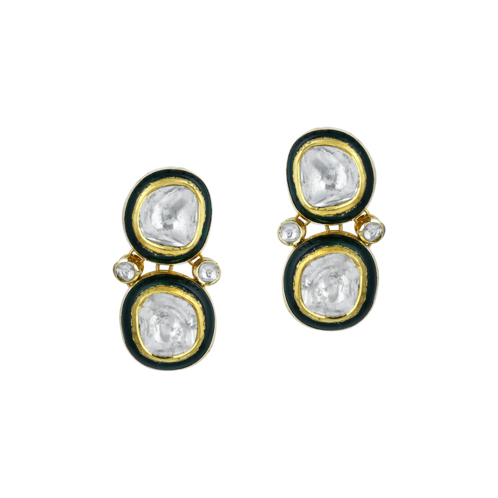 Polki Necklace Set with Green Enamel Border