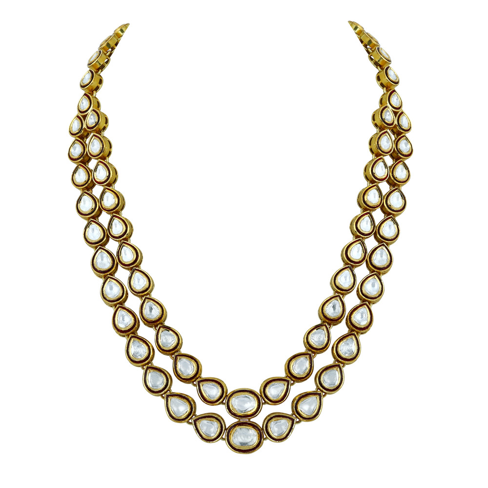 Double-Row Polki Necklace with Red Enamel Border