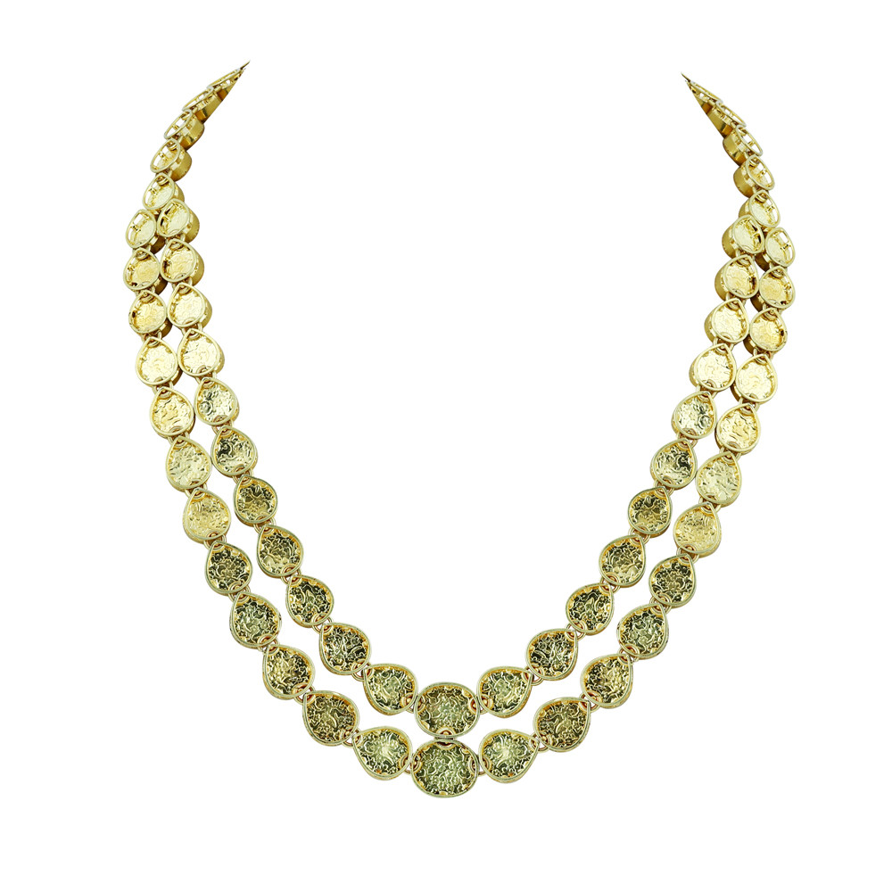 Double-Row Polki Necklace with Red Enamel Border