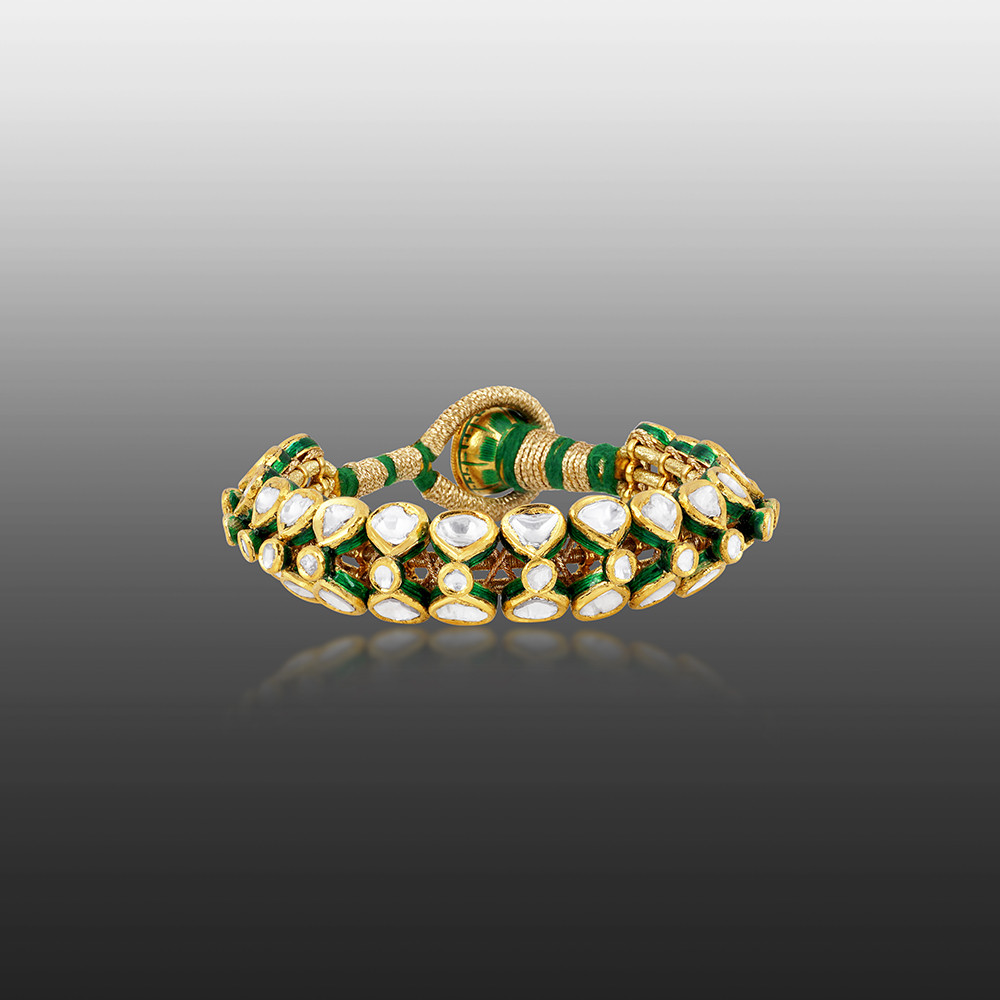 Pochi Bangle with Polki Diamonds and Green Enamel Accents