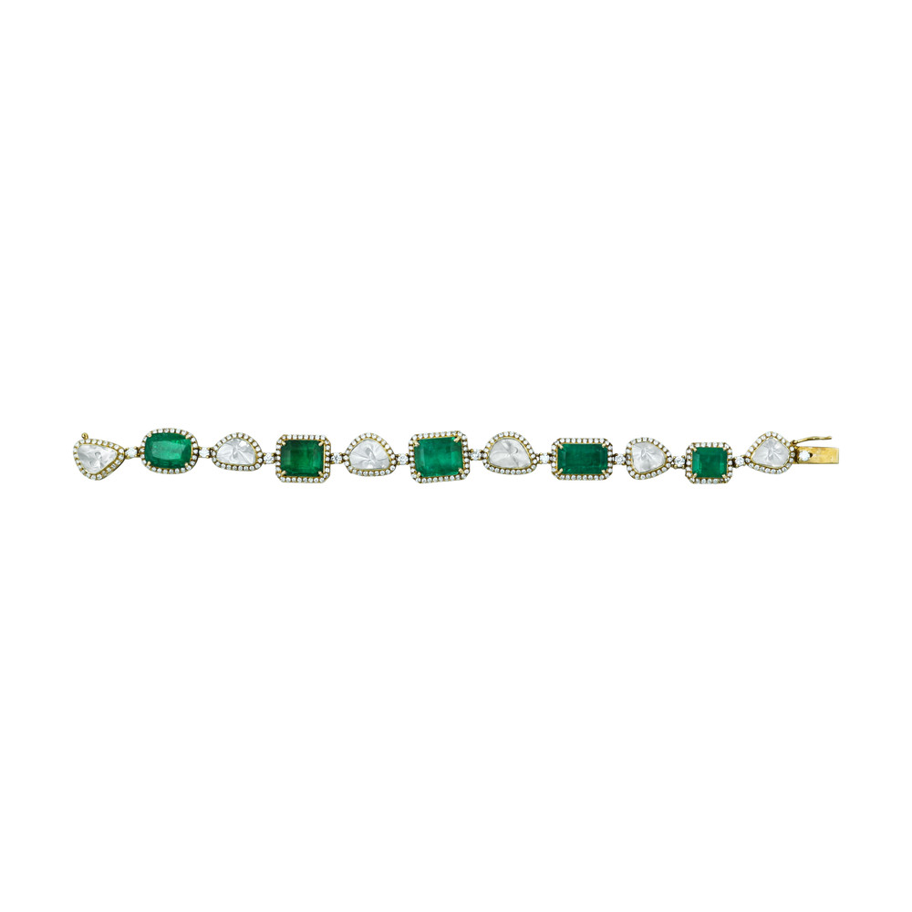 Emerald and Polki Bracelet/Necklace with Versatile Design