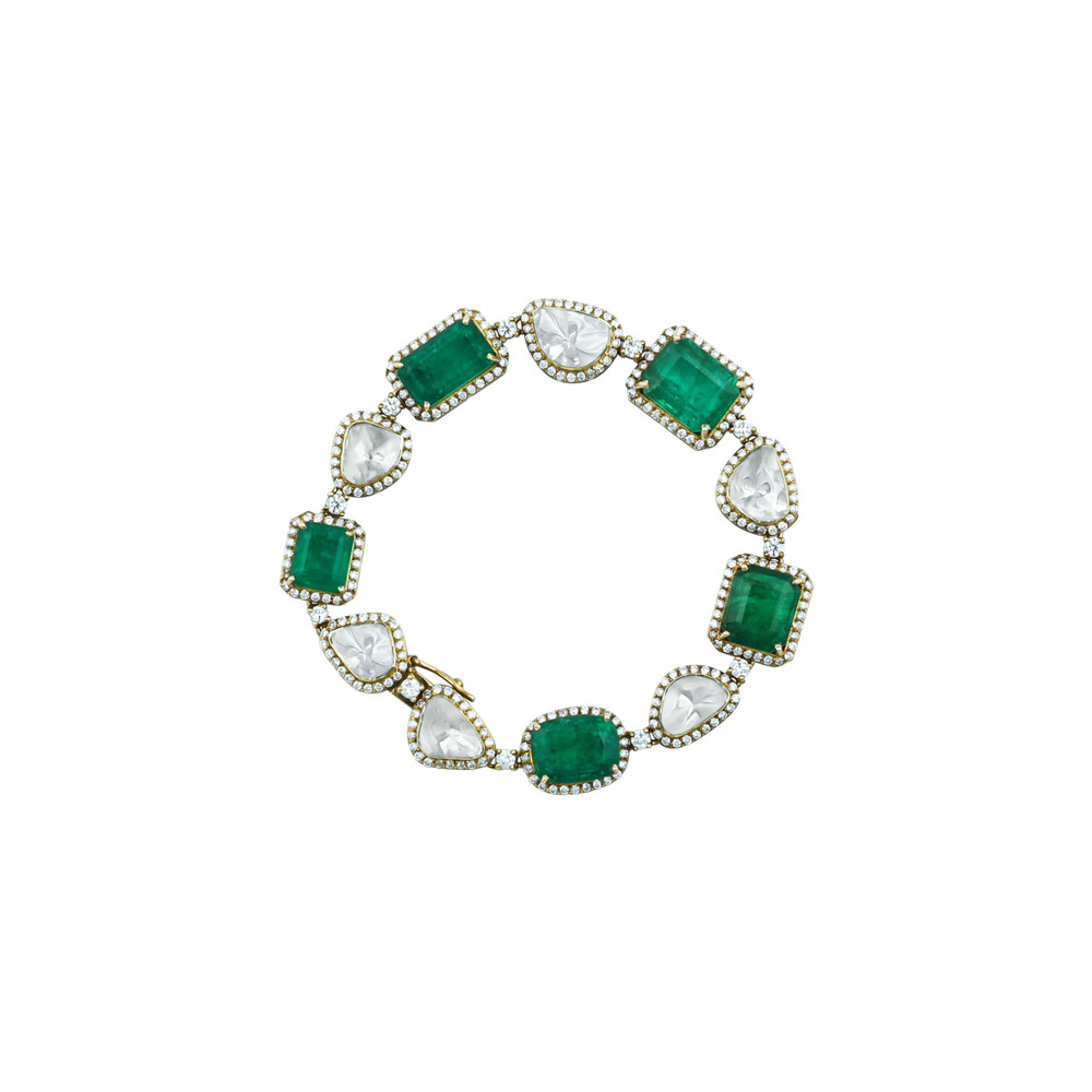 Emerald and Polki Bracelet/Necklace with Versatile Design