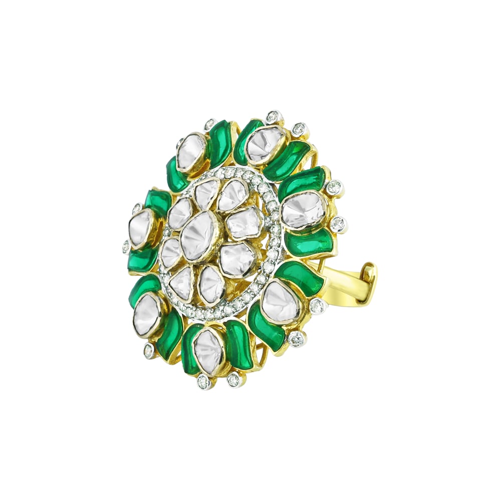 Polki Statement Ring with Green Stone Accents