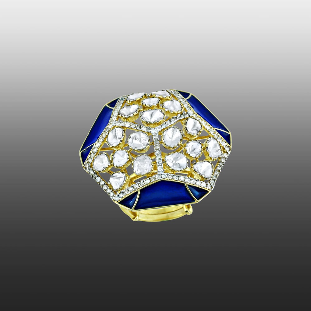 Royal Blue Enamel Open Polki Ring