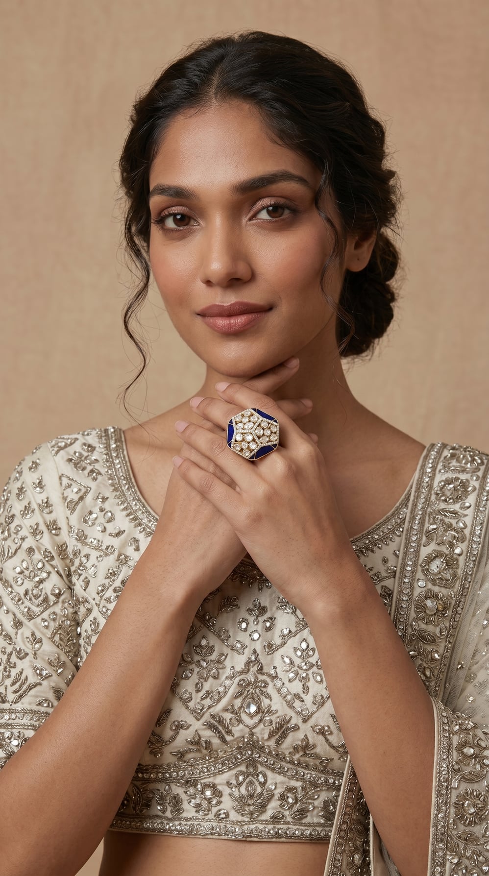 Royal Blue Enamel Open Polki Ring