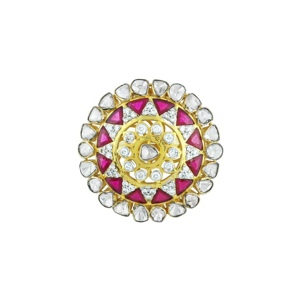Polki Ring with Red Talafs and Polki Detailing