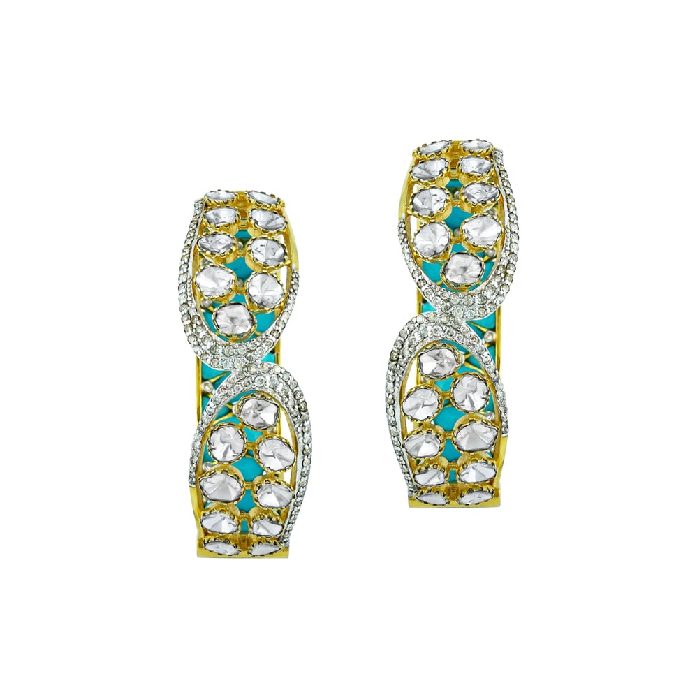 Polki Hoop Earrings with Turquoise and Diamonds