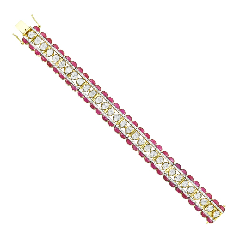 Geometric Polki Bracelet with Red Talaf