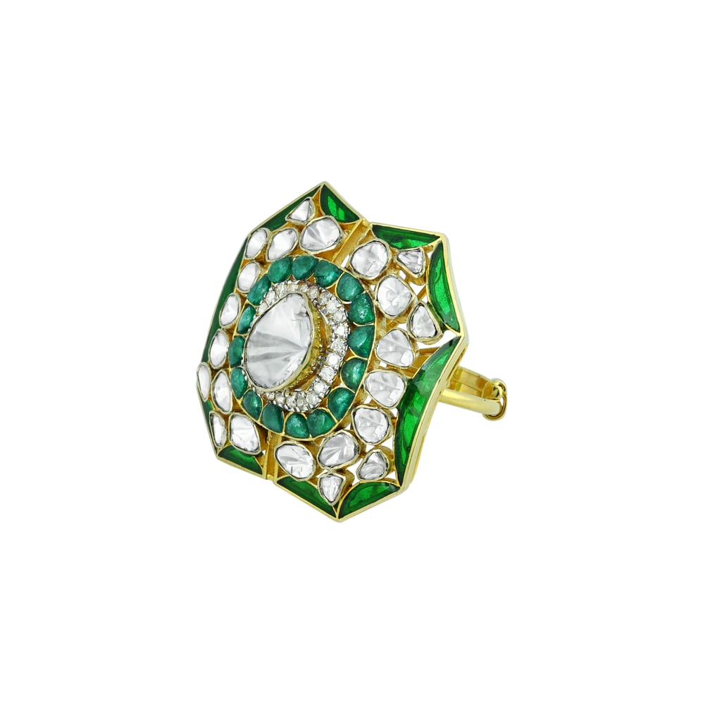 Polki Statement Ring with Green Accents