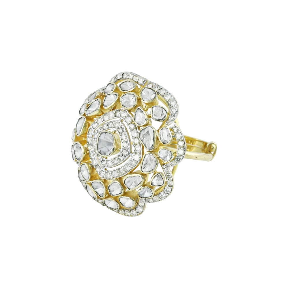 Floral Polki Ring with Radiant Diamond Cluster and Petal Detailing