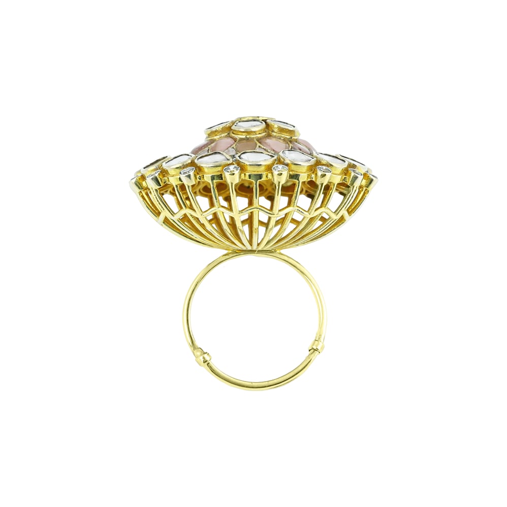 Floral Polki Ring with Pink Morganite Talaf and Diamond Halo