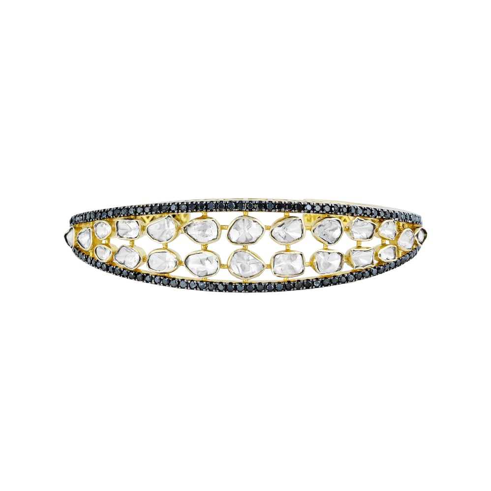 Open Cuff with Polki and Black Diamonds in Modern Design