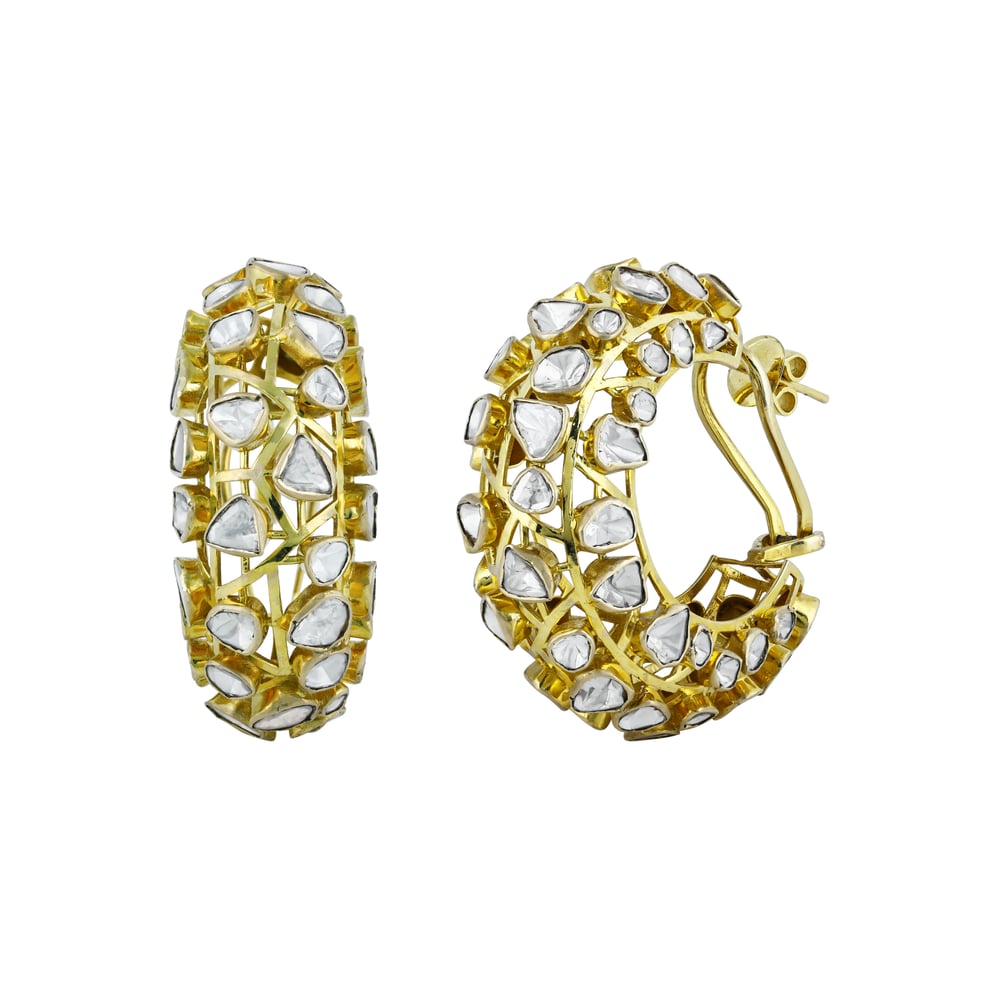 Polki Hoop Earrings with Open Gold Framework