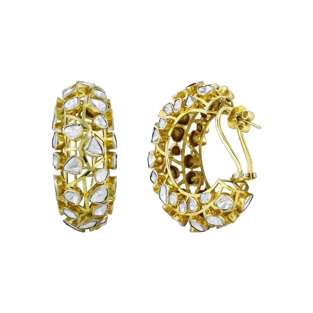 Polki Hoop Earrings with Open Gold Framework