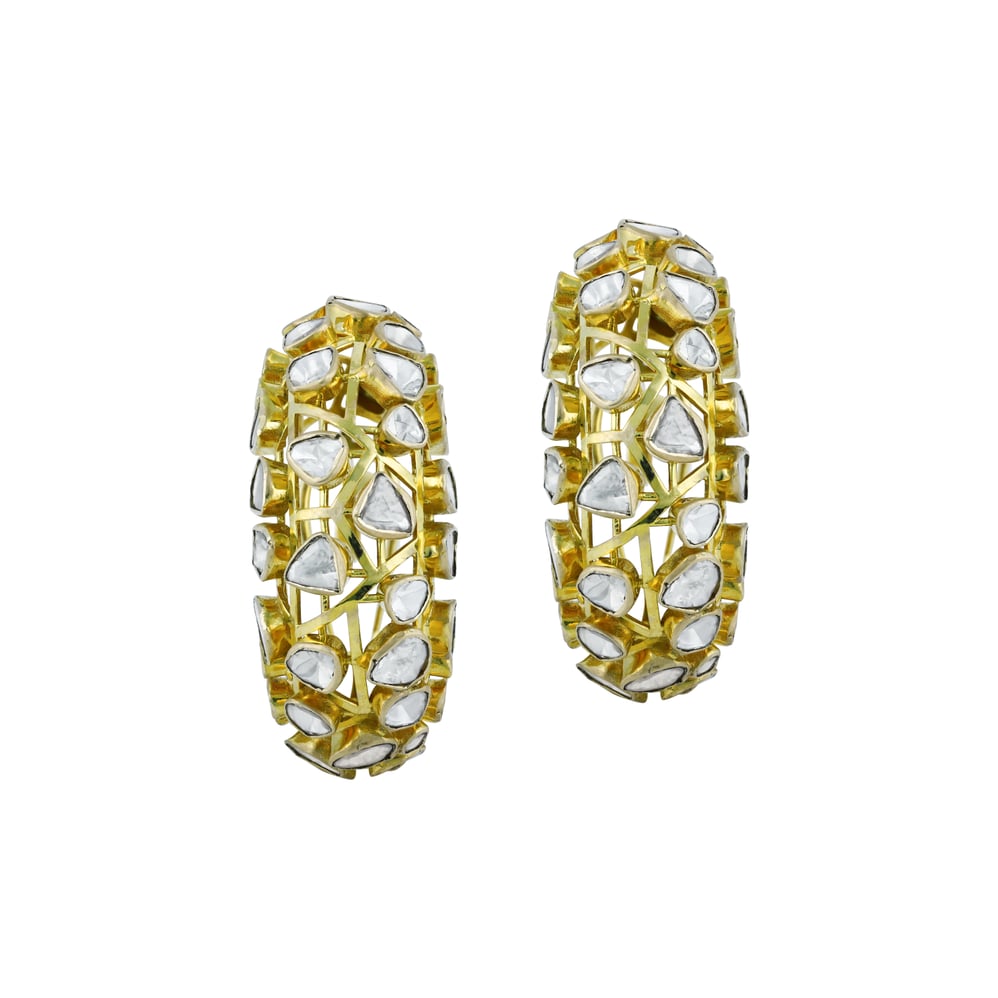 Polki Hoop Earrings with Open Gold Framework